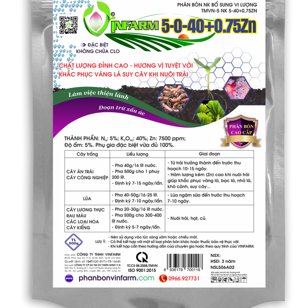 VINFARM 5-0-40 + 0,75Zn (GÓI 500G)